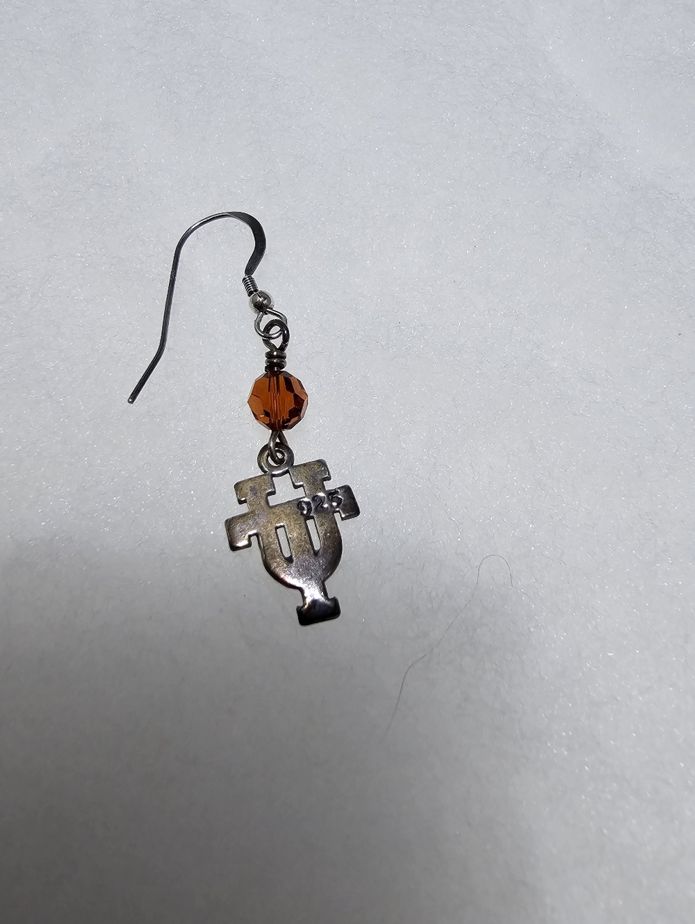 One Sterling Silver 925 Cross Charm Earring with Swarovski Crystal University TX